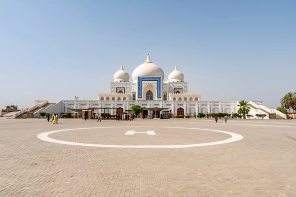 larkana bhutto family mausoleum picturesque view with helicopter landing zone markings on a sunny