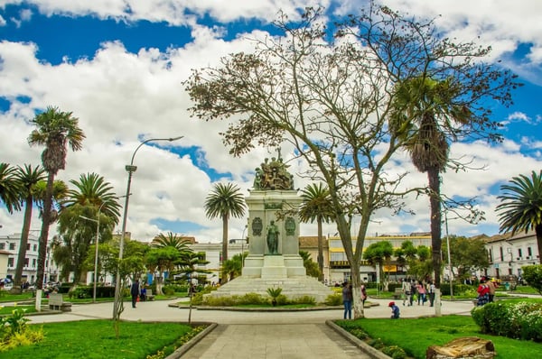 latacunga ecuador with a stoned statue of virgin of vulcano that protect the city