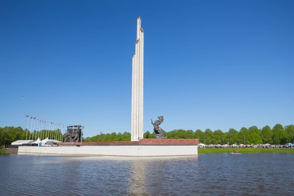 latvia city riga victory park celebration year after world war peoples flowers and sun