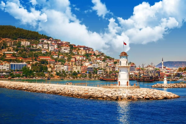 lighthouse on the sea shore in bay