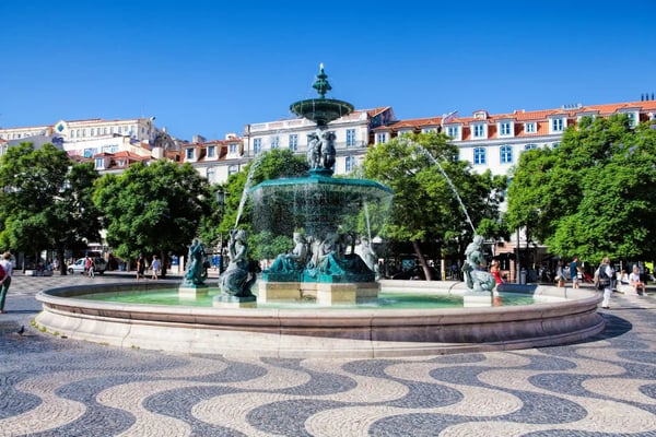 lisbon portugal fountain at the rossio square in lisbon lisbon is the capital