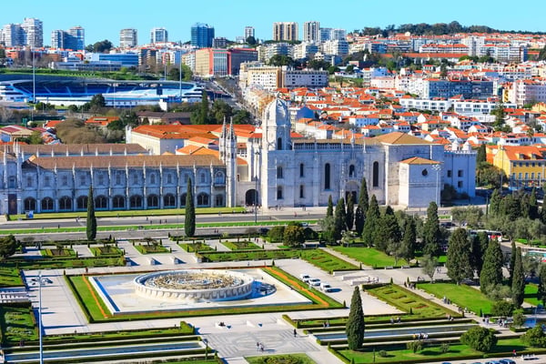 lisbon portugal panoramic aerial view with jeronimos monastery