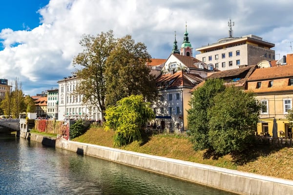 ljubljana river in downtown in a summer day in ljubljana slovenia