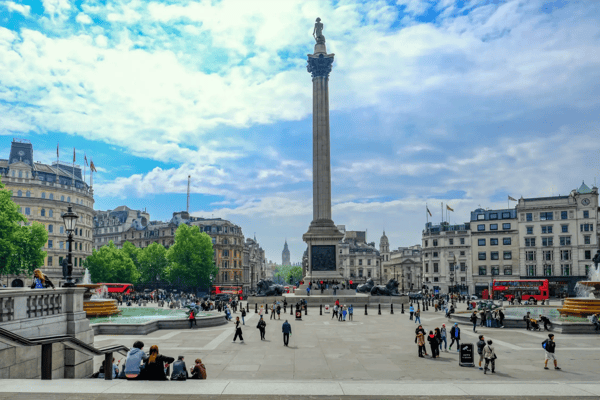 london uk may trafalgar square taken from the steps in front of the portrait gallery 