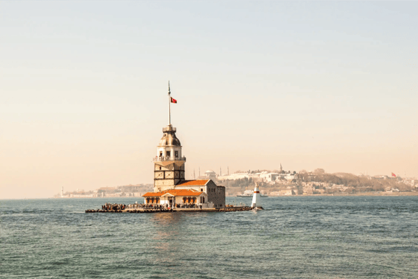 maidens tower located in the middle of bosporus turkish