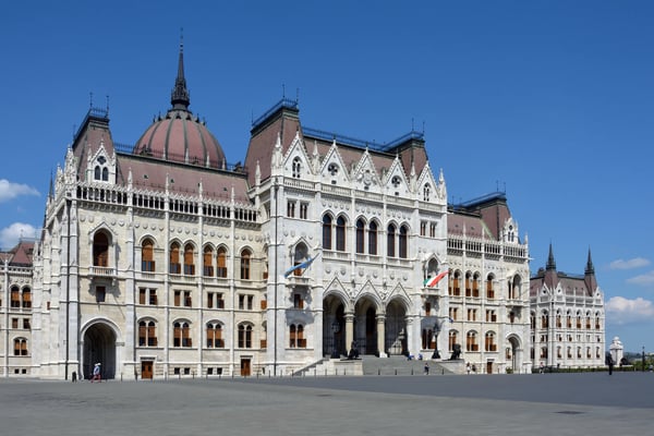 main portal of the hungarian parliament building in the capital budapest hungary