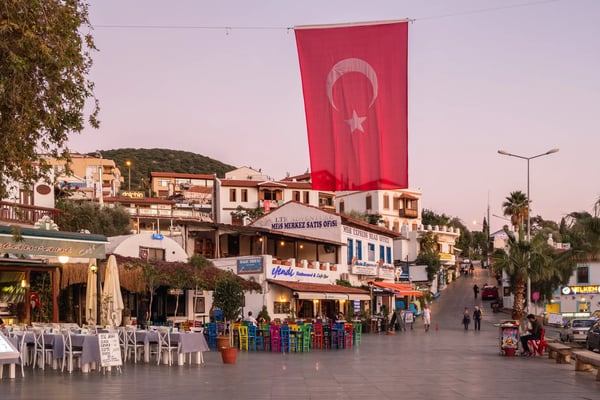 main square of the mediterranean town kas in turkey
