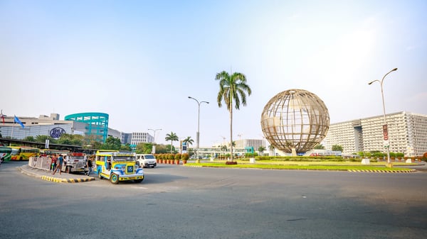 manila philippines main gate of mall of asia with globe rotunda in pasay manila