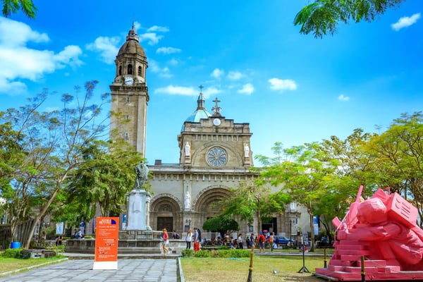 manila philippines manila cathedral with the intramuros area of manila