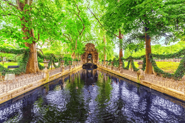 medici fountain in luxembourg palase one of the most beautiful parks in paris france