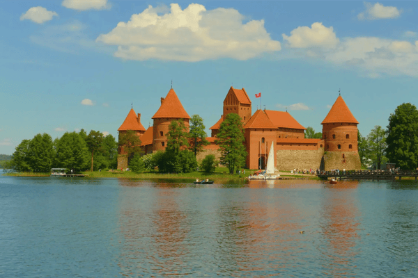 medieval brick built castle in trakai on the lake former residence of lithuanian princes and former