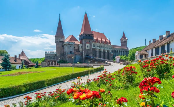 medieval hunyad corvin castle hunedoara town transylvania regiom romania europe
