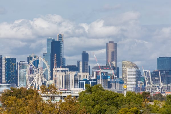 melbourne star observation wheel and buildings
