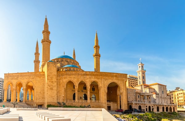 mohammad al amin mosque and saint georges maronite cathedral in the center of beirut lebanon