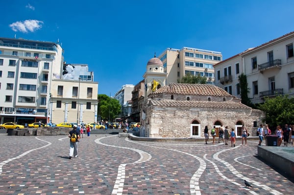 monastiraki square on in athens greece