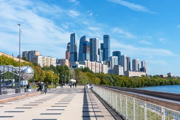 moscow russia panoramic view of the shelepikhinskaya embankment near residential