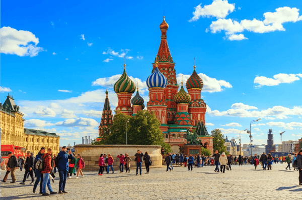 moscow russia tourists walk on red square on a background of lobnoye mesto and s 