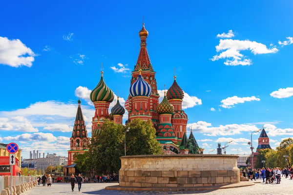 moscow russia view of st basil cathedral on a background of lobnoye mesto on red 