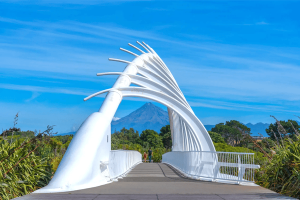 mt taranaki viewed through te rewa rewa bridge at new plymouth new zealand