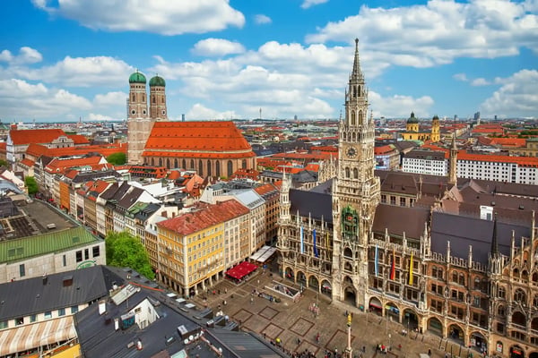 munich german aerial view to the central part of the city with the tower of munich 
