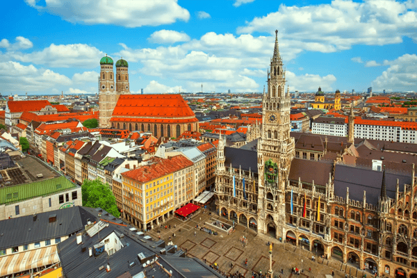 munich germany aerial view to the central part of the city with the tower of munich