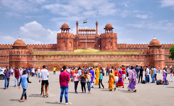new delhi india tourists visiting the red fort in delhi india