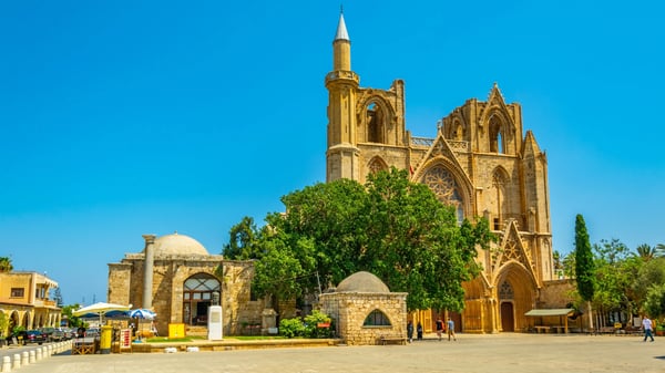 old town of famagusta with lala mustafa pasa mosque cyprus