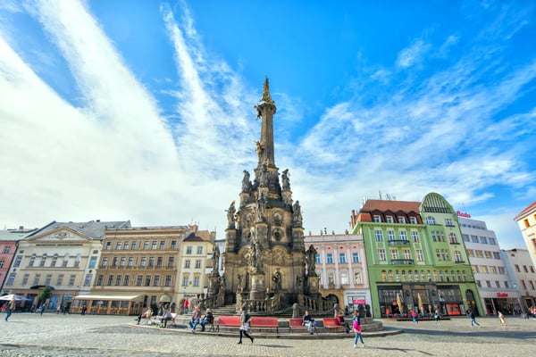 olomouc czech republic panorama of the square at the town hall and the holy trinity