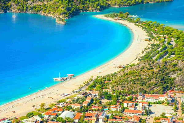 oludeniz lagoon in sea landscape view of beach Turkey
