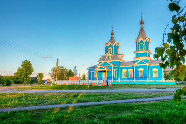 orthodox wooden church of the nativity of the virgin mary in the village of red partisan in belarus 