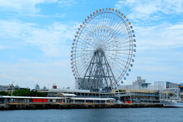 osaka japan tempozan ferris wheel against blue sky at tempozan harbor village in 