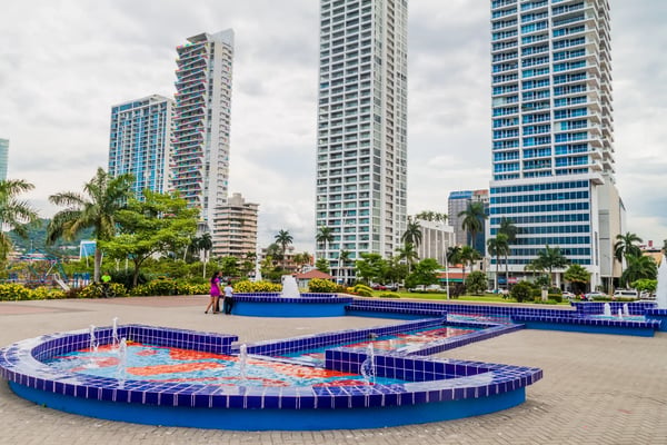 panama city panama view of fountains in a costal park near cinta costera road in panama