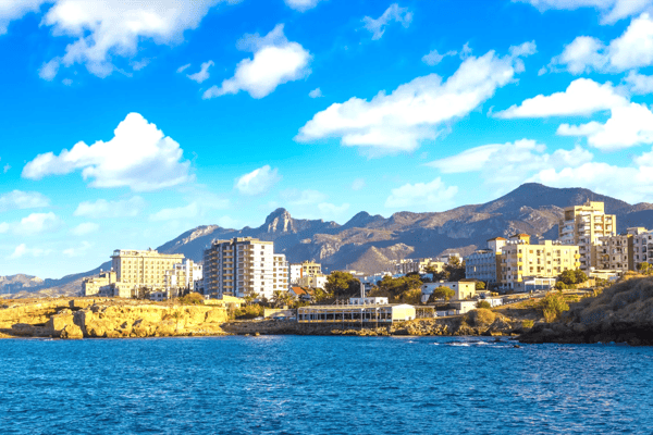 panorama of kyrenia girne harbour in north cyprus in a beautiful summer day