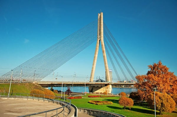 panorama of riga with the cable stayed bridge in riga