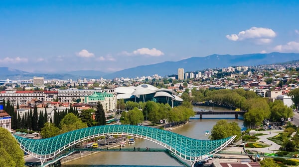 panorama view of tbilisi capital of georgia country view from funicular railway from rike park