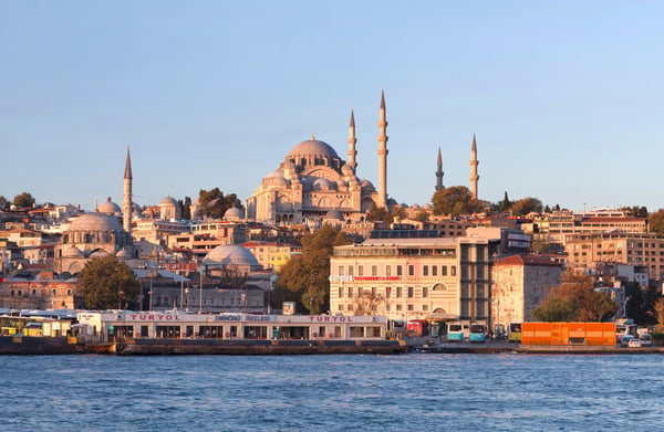panoramic cityscape over bosphorus with residential area and suleymaniye mosque