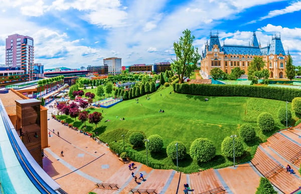 panoramic view of cultural palace and central square in iasi city moldavia romania 