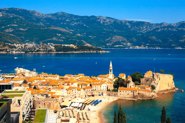 panoramic view of the budva riviera from the observation deck of the fortress of the old town budva 