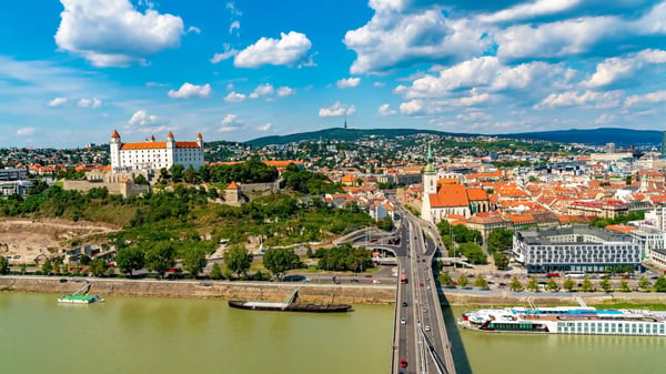 panoramic view over the city and the river danube in bratislava slovakia 