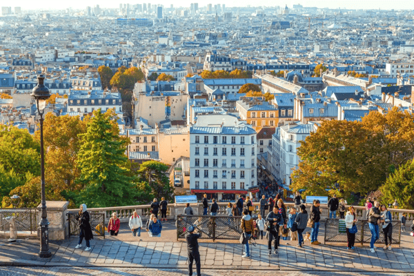 paris france city of paris in morning from aerial view on hill of basilica du