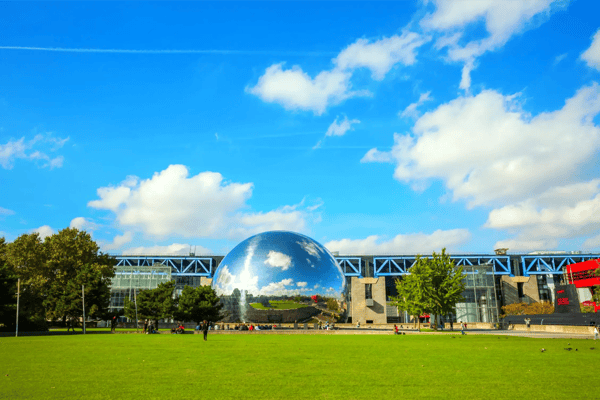 paris france la geode in the parc de la villette with unidentified people