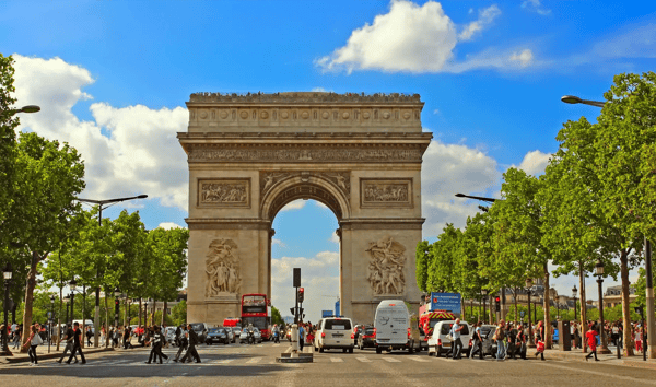 paris france paris france famous triumphal arch located at the end of champs elysees