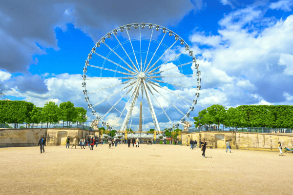 paris france the big wheel at place de la concorde view from tuileries garden