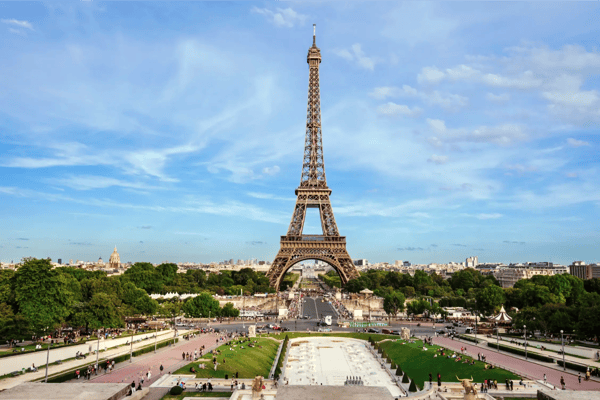 paris france view of eiffel tower monument paris skyline and trocadero gardens from