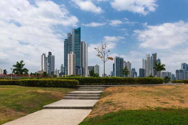 park in the downtown of panama city with modern buildings on the background in panama