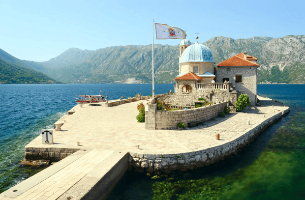 perast montenegro unknown tourists visit the island of our lady on the reef near 