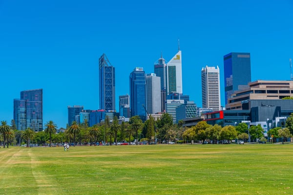 perth australia cityscape of perth viewed from langley park australia 