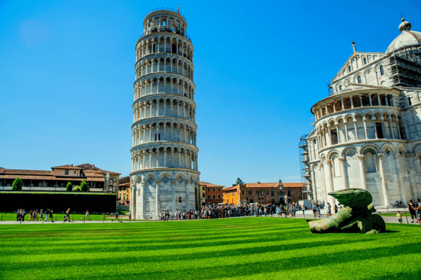 pisa tower in italy with blue background sky