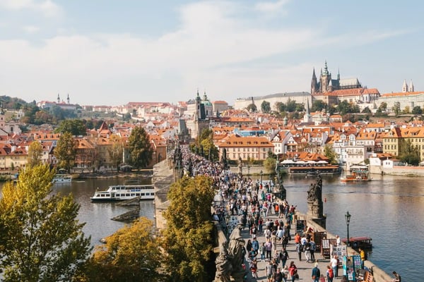 prague beautiful aerial view of charles bridge and other traditional old 