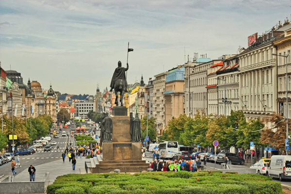 prague czech republic local and tourists walk in wenceslas square in prague
